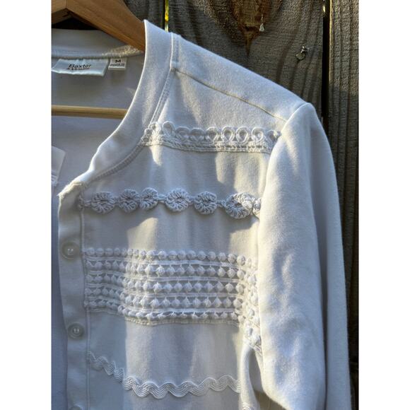 Vintage 90s White Textured Knit Cardigan, Grandmacore - Picture 2 of 7